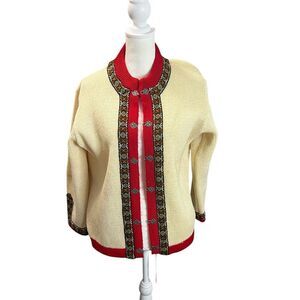 Vintage 70s Gann Sport Norwegian Wool Cardigan Pewter Clasps Size 38